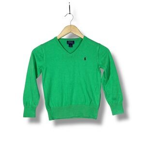 Polo Ralph Lauren Kids Green V Neck Sweater Size 7 Pony Logo Long Sleeve Preppy